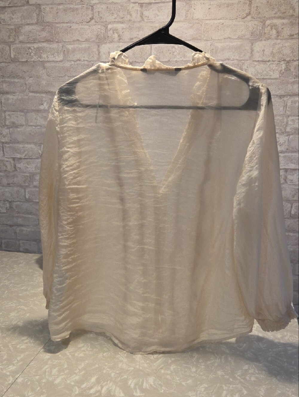 Zara Cream Ruffle-Trim Button Front Blouse - Picture 2 of 8
